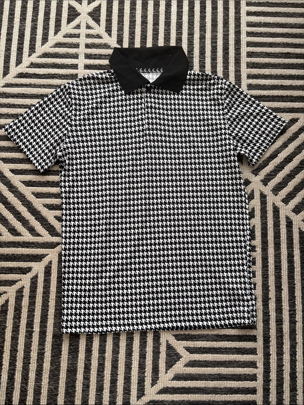 Men's Black and White Houndstooth Polo Shirt